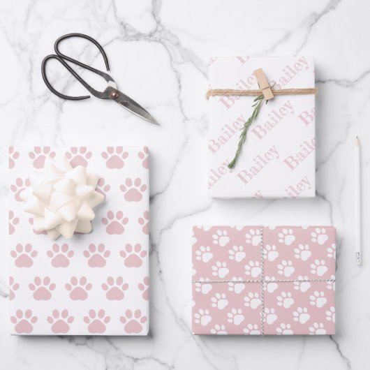 Cute Paw Prints Custom Name Wrapping Paper Sheets (Voorkant)