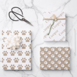 Cute Paw Prints Custom Name Wrapping Paper Sheets