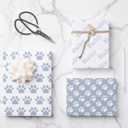 Cute Paw Prints Custom Name Wrapping Paper Sheets (Voorkant)