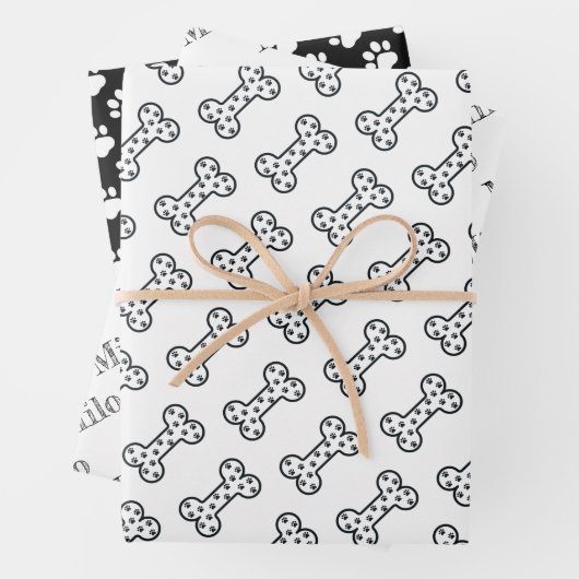 Cute Paw Prints Dog Bones Custom Name Inpakpapier Vel (In situ)