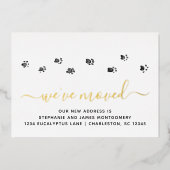 Cute Paw Prints Gold Foil Moving Announding Kaart (Voorkant)