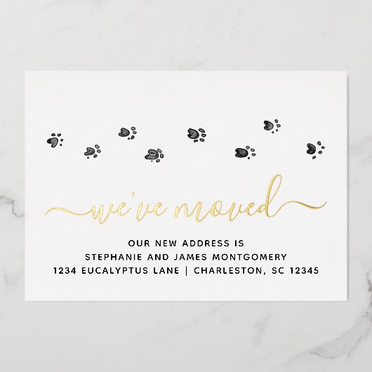 Cute Paw Prints Gold Foil Moving Announding Kaart (Voorkant)
