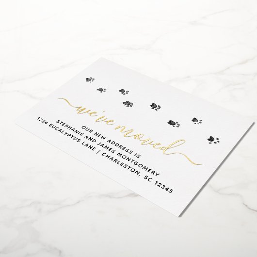 Cute Paw Prints Gold Foil Moving Announding Kaart (Gedraaid)
