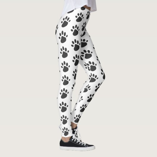 Cute Paw Prints Patroon White Black Leggings (Rechts)