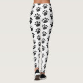 Cute Paw Prints Patroon White Black Leggings (Achterkant)