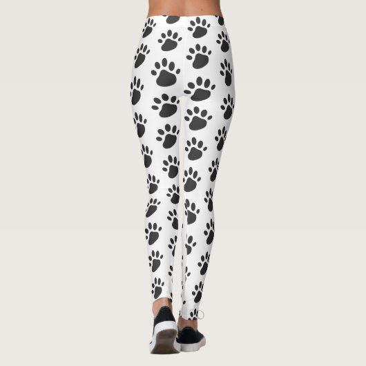 Cute Paw Prints Patroon White Black Leggings (Achterkant)