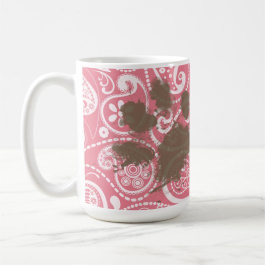 Cute Pawprint op Blush Pink Paisley Koffiemok (Links)