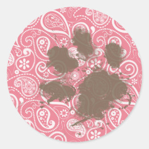 Cute Pawprint op Blush Pink Paisley Ronde Sticker
