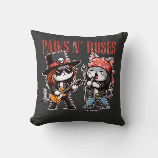 Cute Paws 'N Roses Grappig Rots Kat Cadeau Idee Kussen (Voorkant)