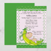 Cute Pea Pod Baby Girl Baby Shower Invitations Kaart (Voorkant / Achterkant)