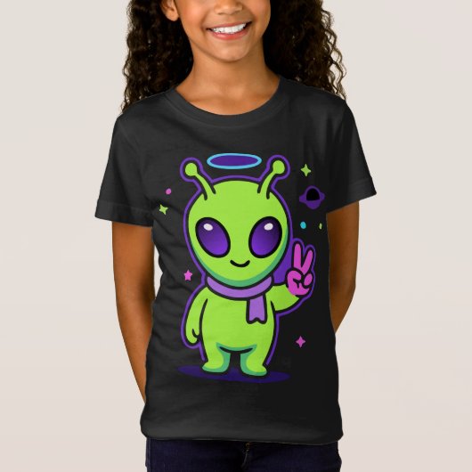 Cute Peace Alien Kawaii Space Alien T-Shirt Desi (Voorkant)