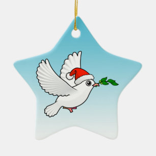 Cute Peace Dove met Santa Hat Keramisch Ornament