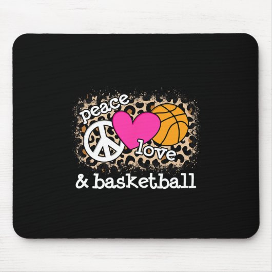 Cute Peace Love Basketball Leopard Print Women Man Muismat (Voorkant)