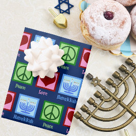 Cute Peace Love Hanukkah Pattern Dark Blue Inpakpapier Vel