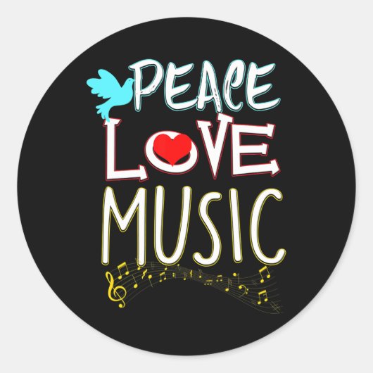 Cute Peace Love Music Hippie Hipster Festival Ronde Sticker (Voorkant)