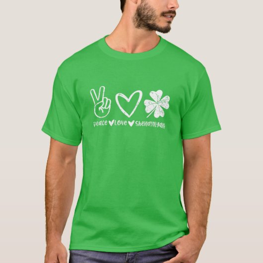 Cute Peace Love Shenanigans Shamrock Happy St Patr T-shirt (Voorkant)