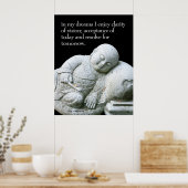 Cute Peaceful Sleeping Young Monk Stone Sculpture Poster (Keuken)