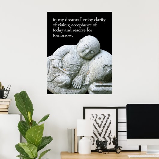 Cute Peaceful Sleeping Young Monk Stone Sculpture Poster (Thuiskantoor)