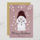 Cute Peaceful Snowman Pink kerstavond Feestdagenkaart (Voorkant / Achterkant)