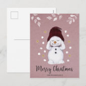 Cute Peaceful Snowman Pink kerstavond Feestdagenkaart (Voorkant / Achterkant)