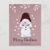 Cute Peaceful Snowman Pink kerstavond Feestdagenkaart (Voorkant)