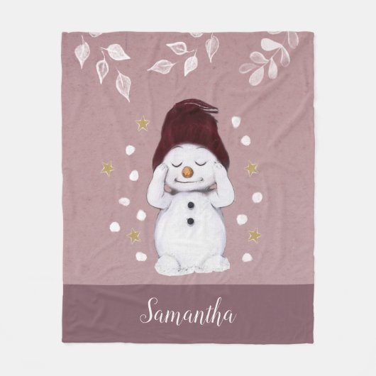 Cute Peaceful Snowman Pink kerstavond Fleece Deken (Voorkant)