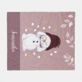 Cute Peaceful Snowman Pink kerstavond Fleece Deken (Voorkant (Horizontaal))