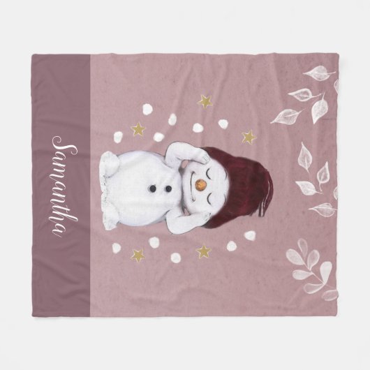 Cute Peaceful Snowman Pink kerstavond Fleece Deken (Voorkant (Horizontaal))