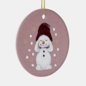 Cute Peaceful Snowman Pink kerstavond Keramisch Ornament (Rechts)