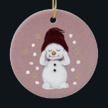 Cute Peaceful Snowman Pink kerstavond Keramisch Ornament<br><div class="desc">Deze baby eerste roze kerstversiering heeft een schattige sneeuwman die van de sneeuw houdt.</div>