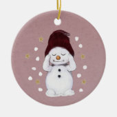 Cute Peaceful Snowman Pink kerstavond Keramisch Ornament (Voorkant)