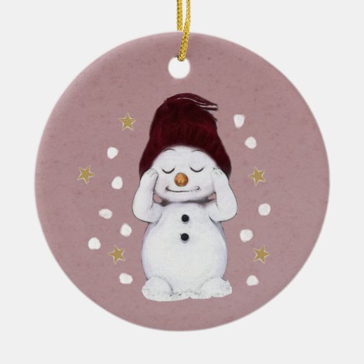 Cute Peaceful Snowman Pink kerstavond Keramisch Ornament (Voorkant)
