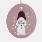 Cute Peaceful Snowman Pink kerstavond Keramisch Ornament (Links)