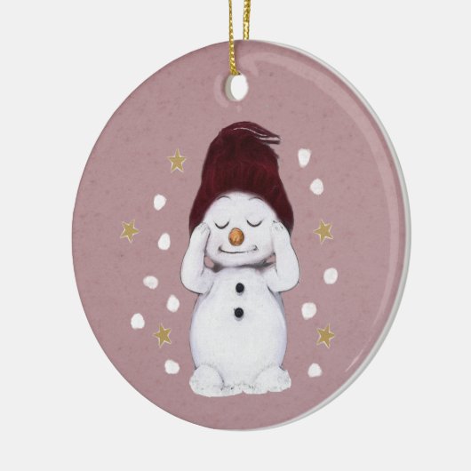 Cute Peaceful Snowman Pink kerstavond Keramisch Ornament (Links)