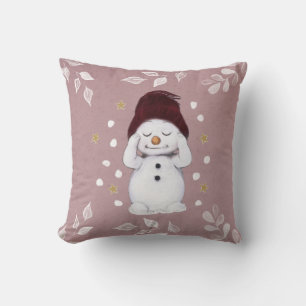 Cute Peaceful Snowman Pink kerstavond Kussen
