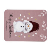 Cute Peaceful Snowman Pink kerstavond Magneet (Horizontaal)