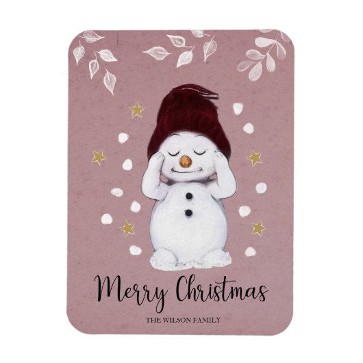 Cute Peaceful Snowman Pink kerstavond Magneet (Verticaal)
