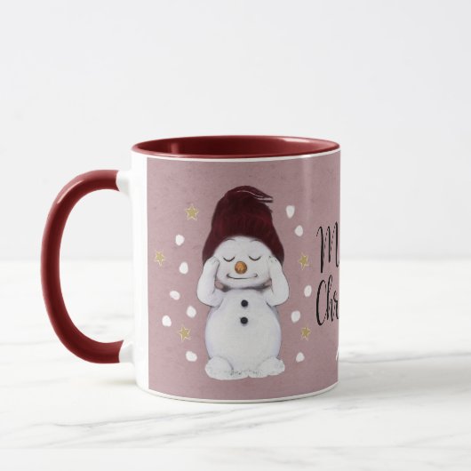 Cute Peaceful Snowman Pink kerstavond Mok (Links)