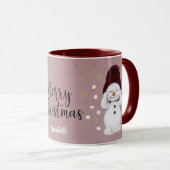 Cute Peaceful Snowman Pink kerstavond Mok (Voorkant rechts)