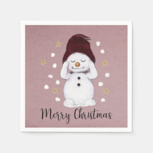 Cute Peaceful Snowman Pink kerstavond Servet