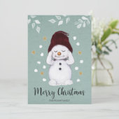 Cute Peaceful Snowman Winter Blue Kerstmis Feestdagenkaart (Staand voorkant)