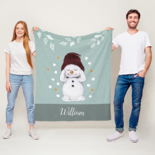Cute Peaceful Snowman Winter Blue Kerstmis Fleece Deken