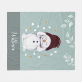 Cute Peaceful Snowman Winter Blue Kerstmis Fleece Deken (Voorkant (Horizontaal))