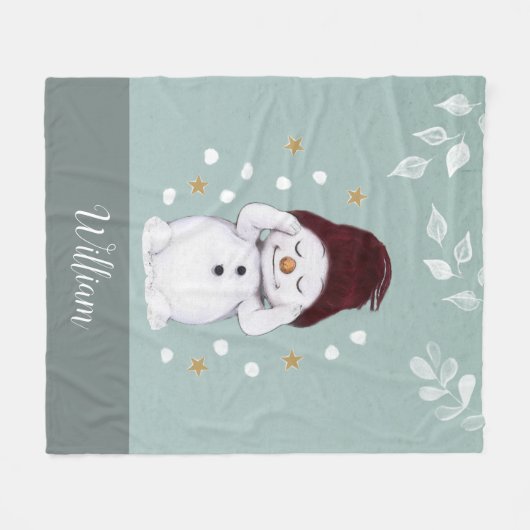 Cute Peaceful Snowman Winter Blue Kerstmis Fleece Deken (Voorkant (Horizontaal))