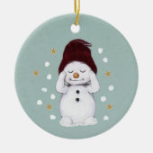 Cute Peaceful Snowman Winter Blue Kerstmis Keramisch Ornament (Voorkant)