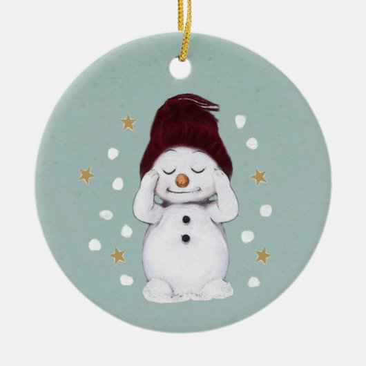 Cute Peaceful Snowman Winter Blue Kerstmis Keramisch Ornament (Voorkant)