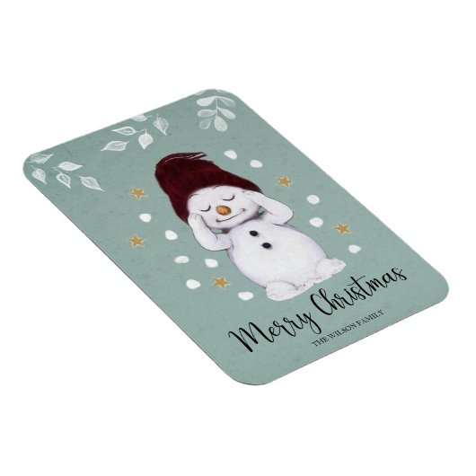 Cute Peaceful Snowman Winter Blue Kerstmis Magneet (Rechterzijde)