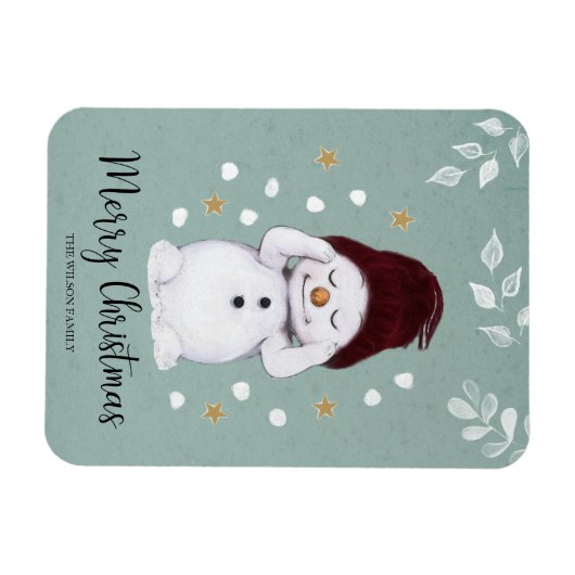 Cute Peaceful Snowman Winter Blue Kerstmis Magneet (Horizontaal)