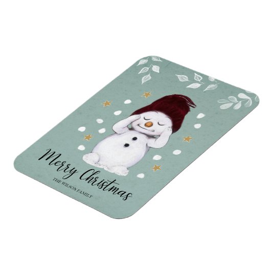 Cute Peaceful Snowman Winter Blue Kerstmis Magneet (Linkerzijde)