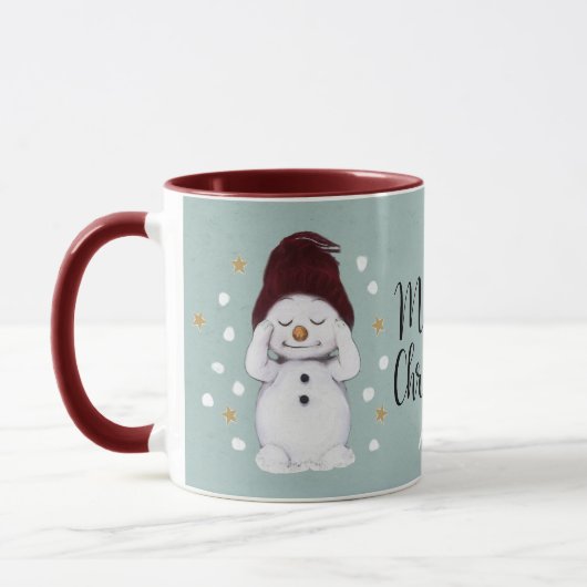 Cute Peaceful Snowman Winter Blue Kerstmis Mok (Links)